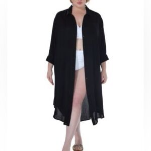 Classic Black Button-Front lightweight Duster with Collar by Lace
